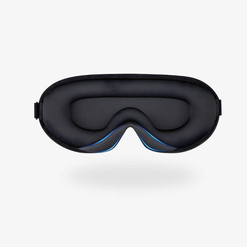 ViSleep™ Blackout 3D sleep mask in black with blue accents, featuring a contoured design for comfort and light blocking.